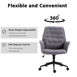 image-Office Chair Task Adjustable Height Mid Back Armrest Tilt Linen Grey