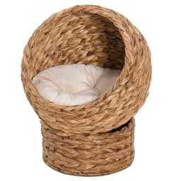 image-Wicker Cat House, Raised Cat Bed with Cylindrical Base, 42 x 33 x 52cm