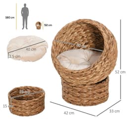 image-Wicker Cat House, Raised Cat Bed with Cylindrical Base, 42 x 33 x 52cm