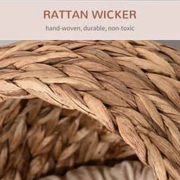 image-Wicker Cat House, Raised Cat Bed with Cylindrical Base, 42 x 33 x 52cm