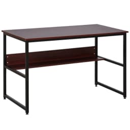 image-2-Tier Writing Desk Metal Frame Smooth Shelves Storage Shelf Brown