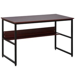 image-2-Tier Writing Desk Metal Frame Smooth Shelves Storage Shelf Brown