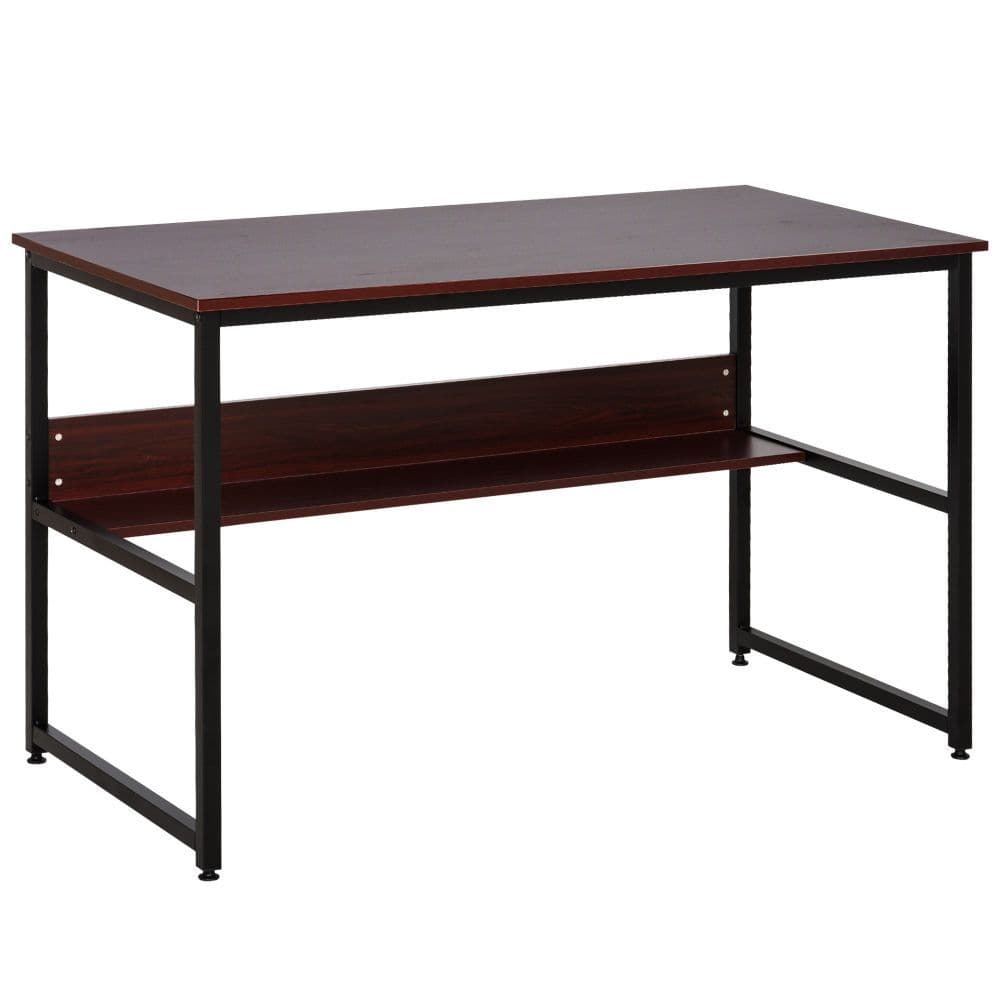 image-2-Tier Writing Desk Metal Frame Smooth Shelves Storage Shelf Brown