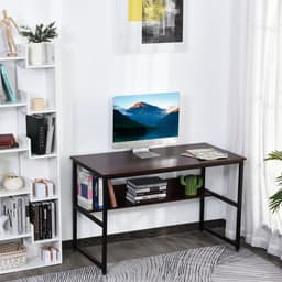 image-2-Tier Writing Desk Metal Frame Smooth Shelves Storage Shelf Brown