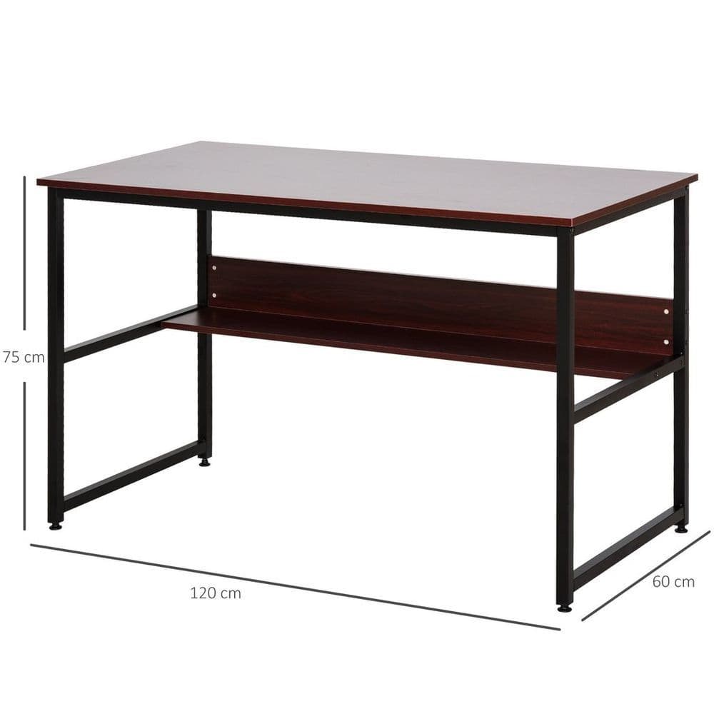 image-2-Tier Writing Desk Metal Frame Smooth Shelves Storage Shelf Brown