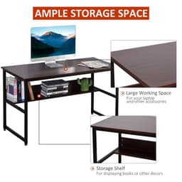 image-2-Tier Writing Desk Metal Frame Smooth Shelves Storage Shelf Brown