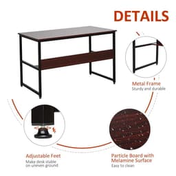 image-2-Tier Writing Desk Metal Frame Smooth Shelves Storage Shelf Brown