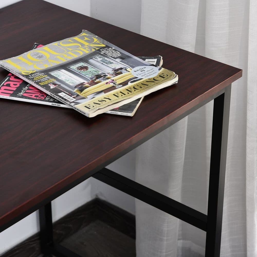 image-2-Tier Writing Desk Metal Frame Smooth Shelves Storage Shelf Brown