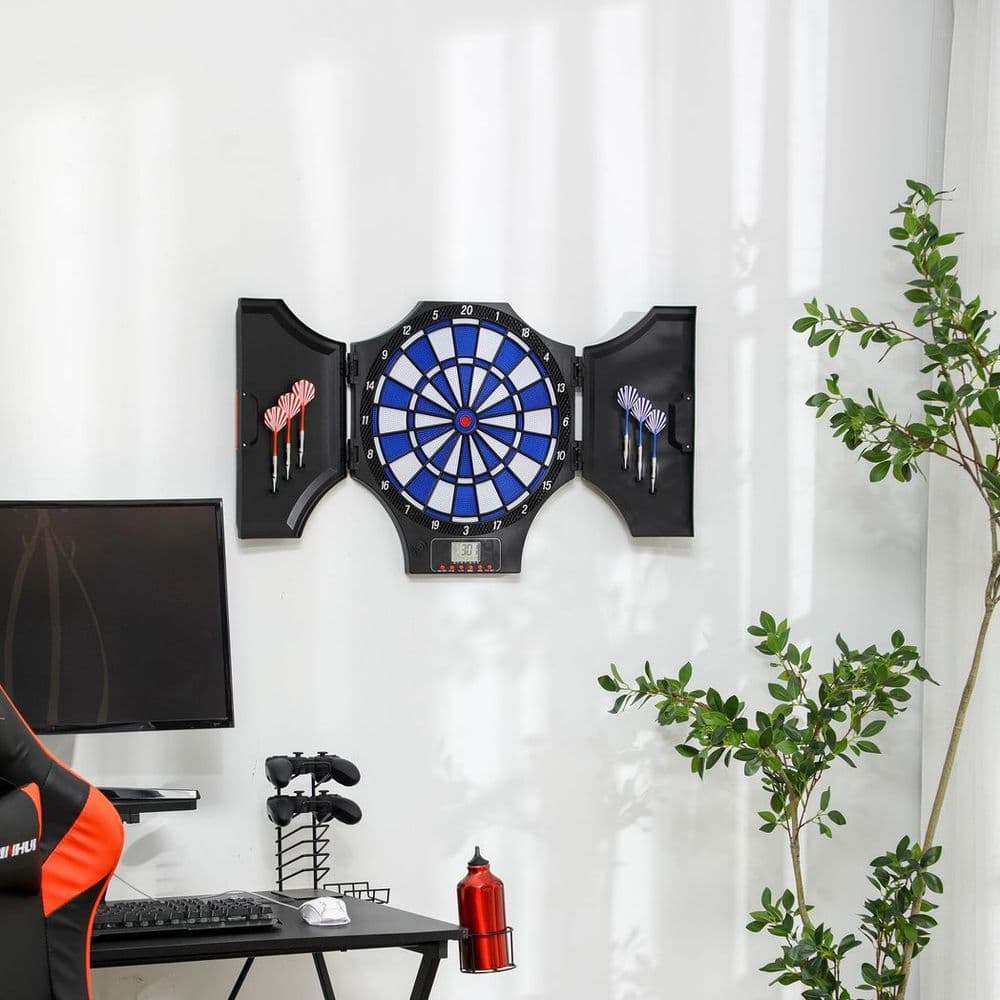 image-Electronic Dart Board Set with Cabinet, 31 Games, for 8 Players