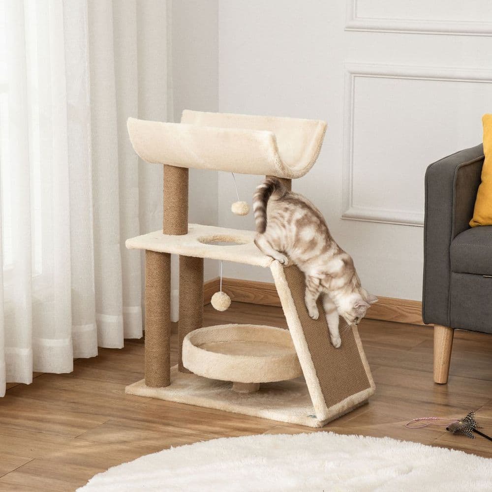 image-Cat Tree Kitten Tower w/ Scratching Post, Pad, Bed, Perch, Toy Ball