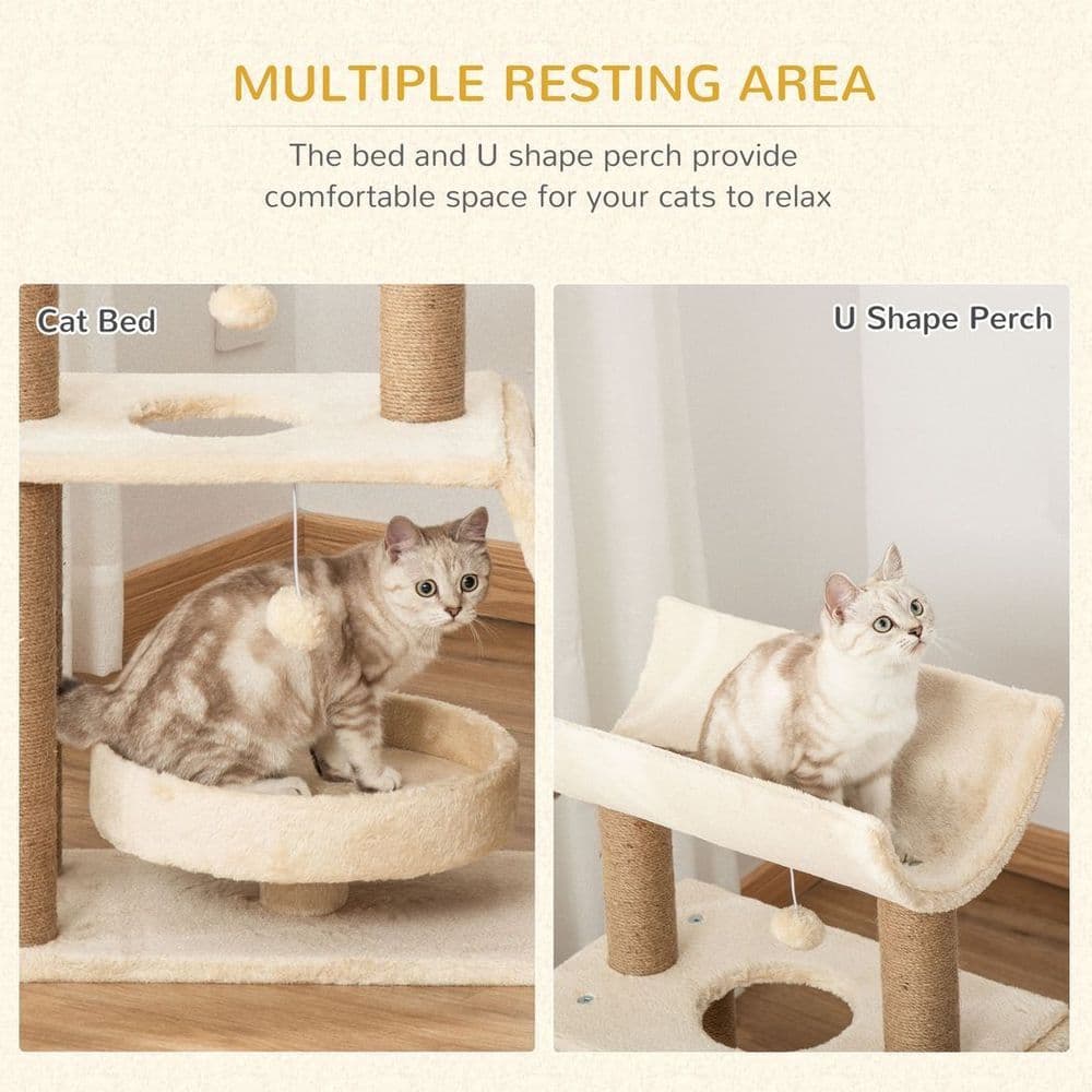 image-Cat Tree Kitten Tower w/ Scratching Post, Pad, Bed, Perch, Toy Ball