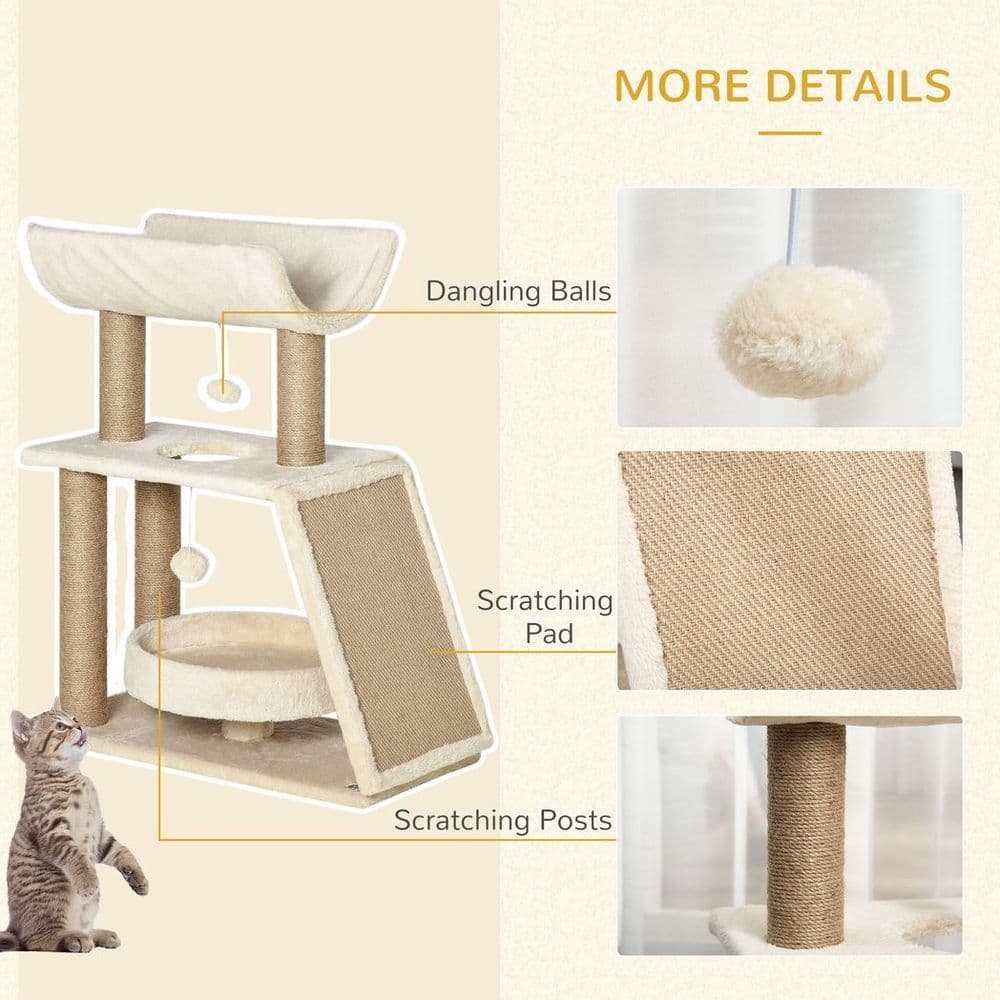 image-Cat Tree Kitten Tower w/ Scratching Post, Pad, Bed, Perch, Toy Ball