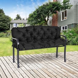 image-3 Seater Garden Bench Cushion Outdoor Seat Pad with Ties Black