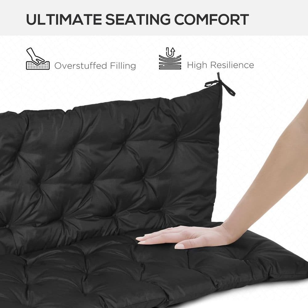 image-3 Seater Garden Bench Cushion Outdoor Seat Pad with Ties Black