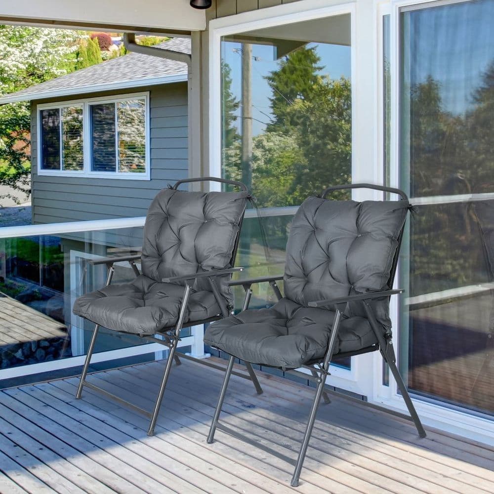 image-Set of 2 Garden Chair Cushions Seat Pad for Outdoor & Indoor Use
