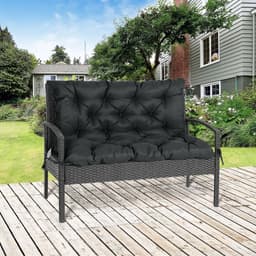 image-2 Seater Garden Bench Cushion Outdoor Seat Pad with Ties Black