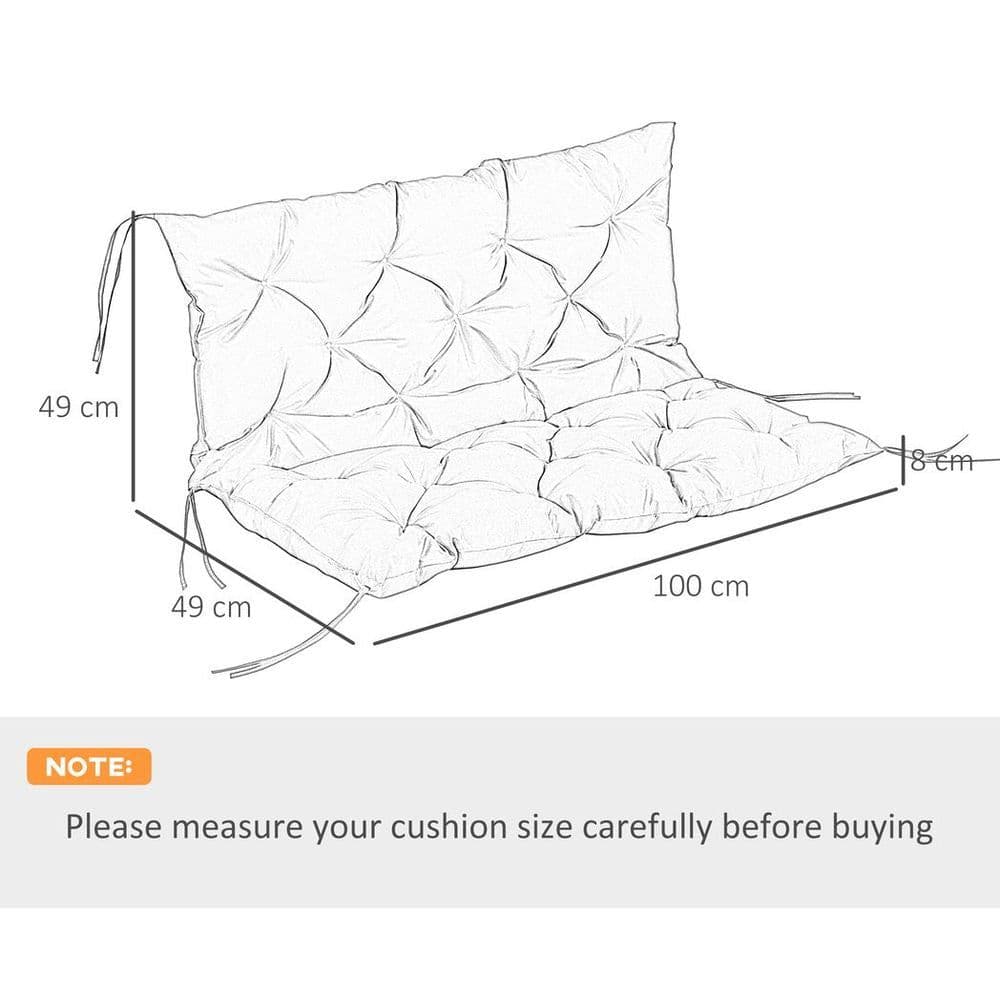 image-2 Seater Garden Bench Cushion Outdoor Seat Pad with Ties Black