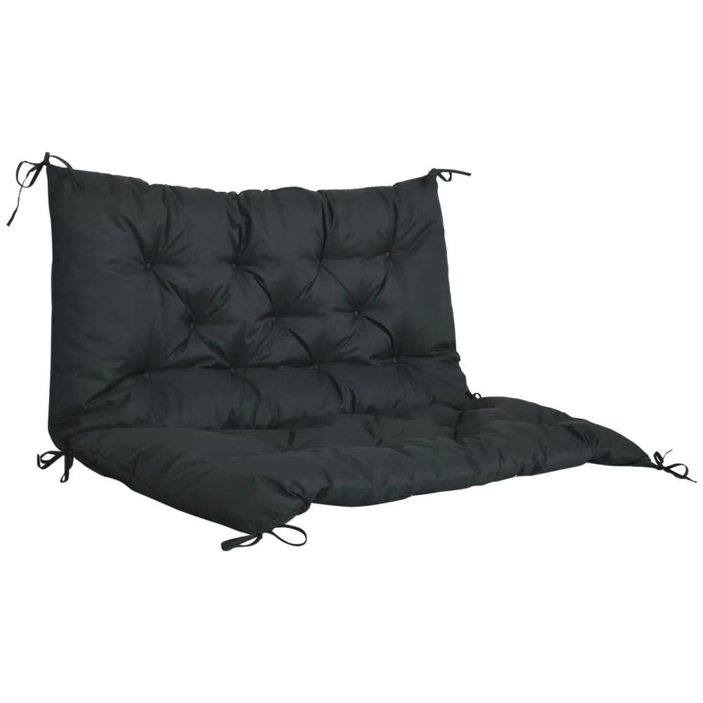 image-2 Seater Garden Bench Cushion Outdoor Seat Pad with Ties Black