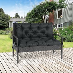 image-2 Seater Garden Bench Cushion Outdoor Seat Pad with Ties Black
