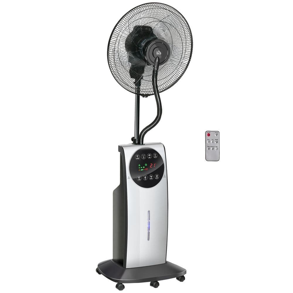 image-Pedestal Fan with Water Mist Spray Standing Fan w/ 3.1L Water Tank Black