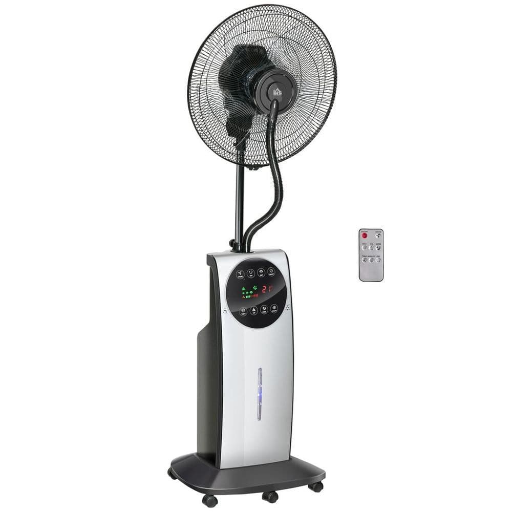 image-Pedestal Fan with Water Mist Spray Standing Fan w/ 3.1L Water Tank Black