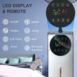 image-Pedestal Fan with Water Mist Spray Standing Fan w/ 3.1L Water Tank Black