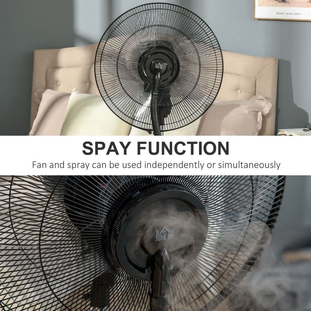 image-Pedestal Fan with Water Mist Spray Standing Fan w/ 3.1L Water Tank Black