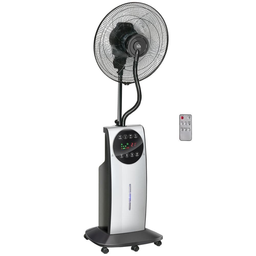 image-Pedestal Fan with Water Mist Spray Standing Fan w/ 3.1L Water Tank Black