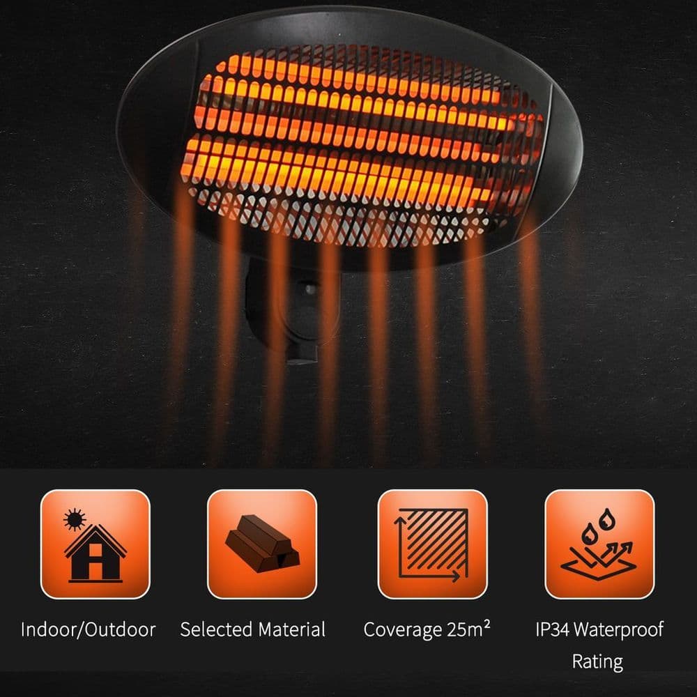 image-2kW Patio Heater Garden Wall Mount Electric Aluminium 3 Power Setting