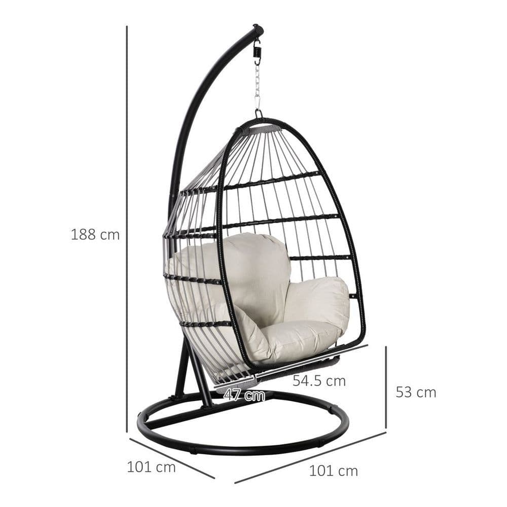 image-Rattan Weave Hanging Egg Chair w/ Folding Design Indoor & Outdoor Black