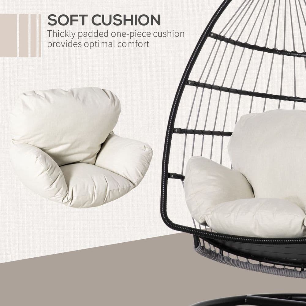 image-Rattan Weave Hanging Egg Chair w/ Folding Design Indoor & Outdoor Black