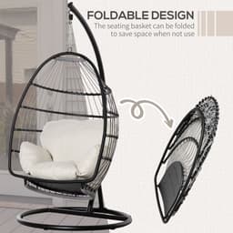 image-Rattan Weave Hanging Egg Chair w/ Folding Design Indoor & Outdoor Black