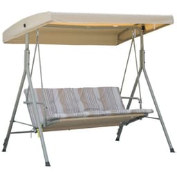 image-3 Person Porch Swing Chair Outdoor Lounge Bench Canopy Light Brown