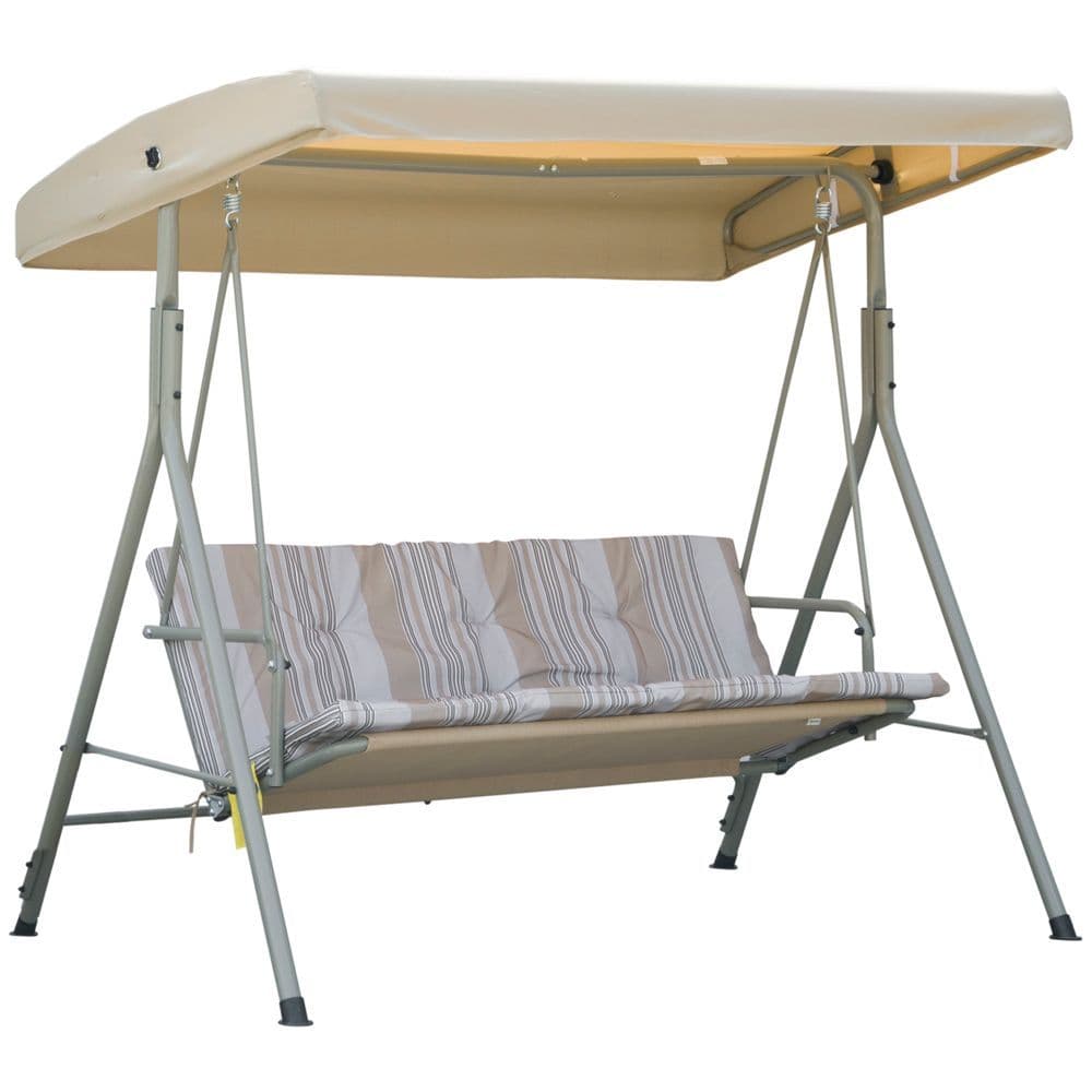 image-3 Person Porch Swing Chair Outdoor Lounge Bench Canopy Light Brown