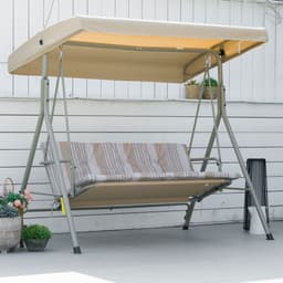 image-3 Person Porch Swing Chair Outdoor Lounge Bench Canopy Light Brown