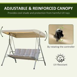 image-3 Person Porch Swing Chair Outdoor Lounge Bench Canopy Light Brown