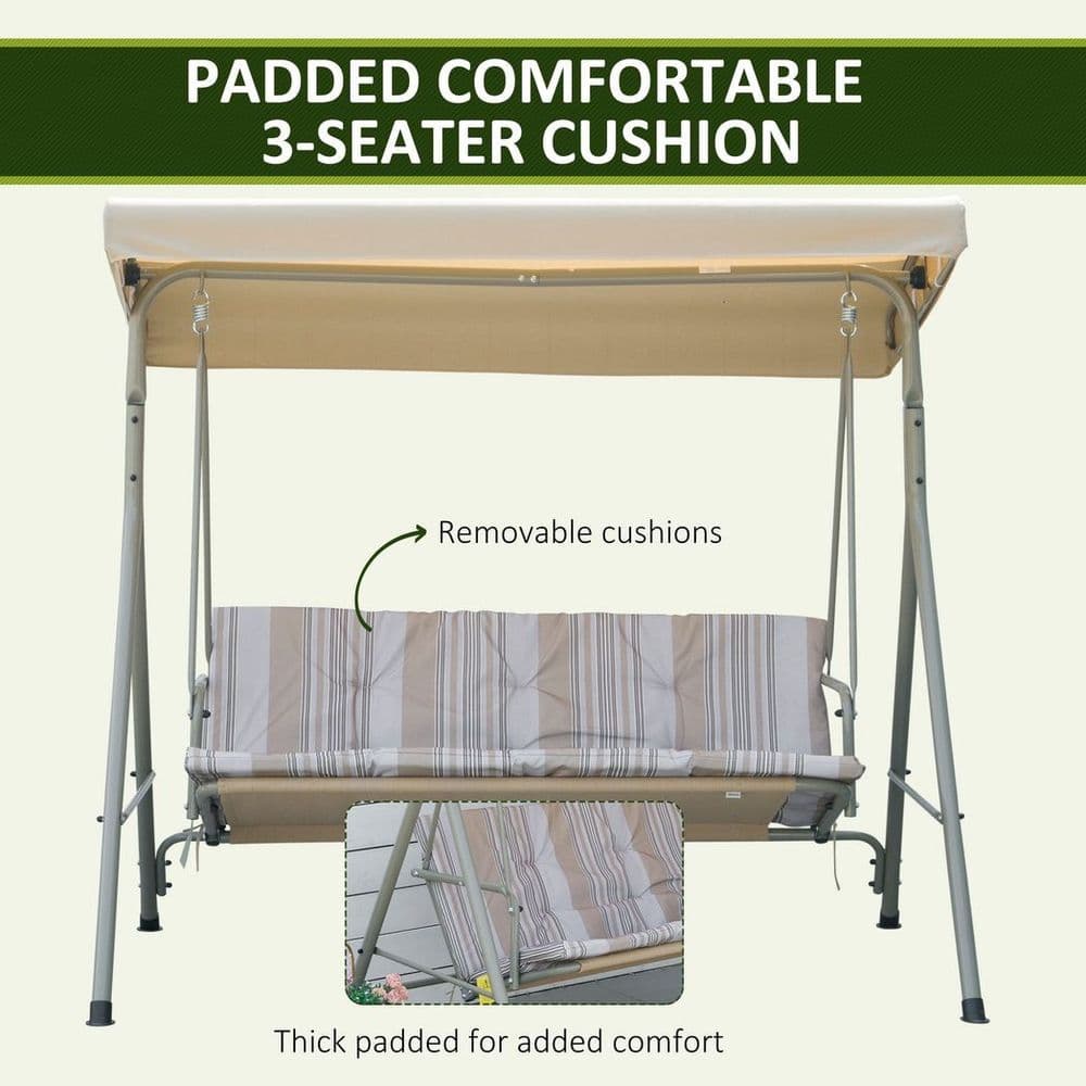 image-3 Person Porch Swing Chair Outdoor Lounge Bench Canopy Light Brown