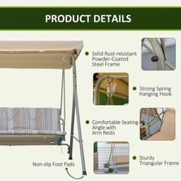 image-3 Person Porch Swing Chair Outdoor Lounge Bench Canopy Light Brown