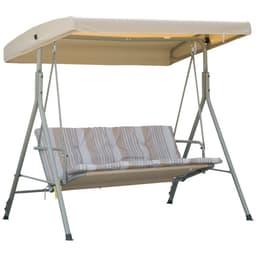 image-3 Person Porch Swing Chair Outdoor Lounge Bench Canopy Light Brown