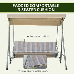 image-3 Person Porch Swing Chair Outdoor Lounge Bench Canopy Light Brown