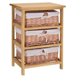 image-3 Drawer Wicker Basket Storage Shelf Unit Wooden Frame Home Natural