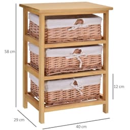 image-3 Drawer Wicker Basket Storage Shelf Unit Wooden Frame Home Natural