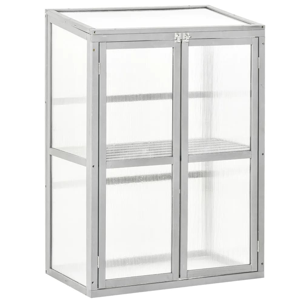 image-Wood Cold Frame Greenhouse Outdoor Indoor PC Board 76 x 47 x 110cm Grey