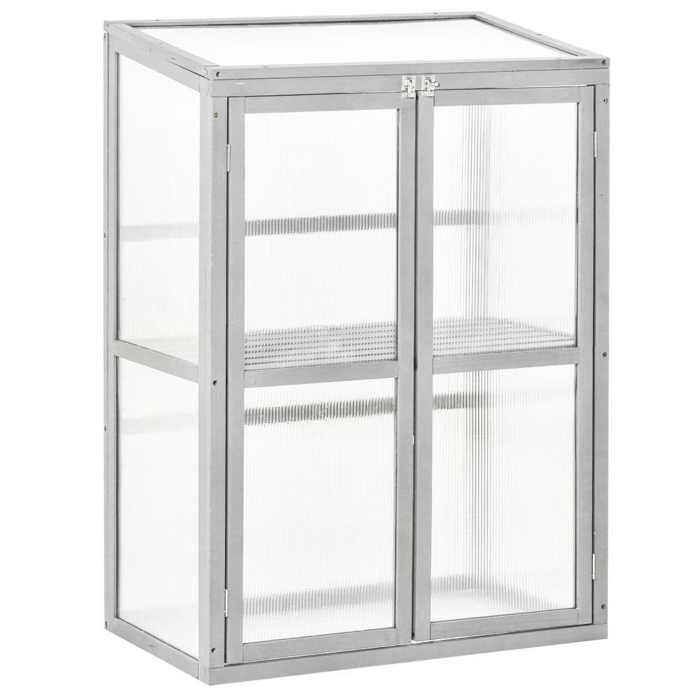 image-Wood Cold Frame Greenhouse Outdoor Indoor PC Board 76 x 47 x 110cm Grey