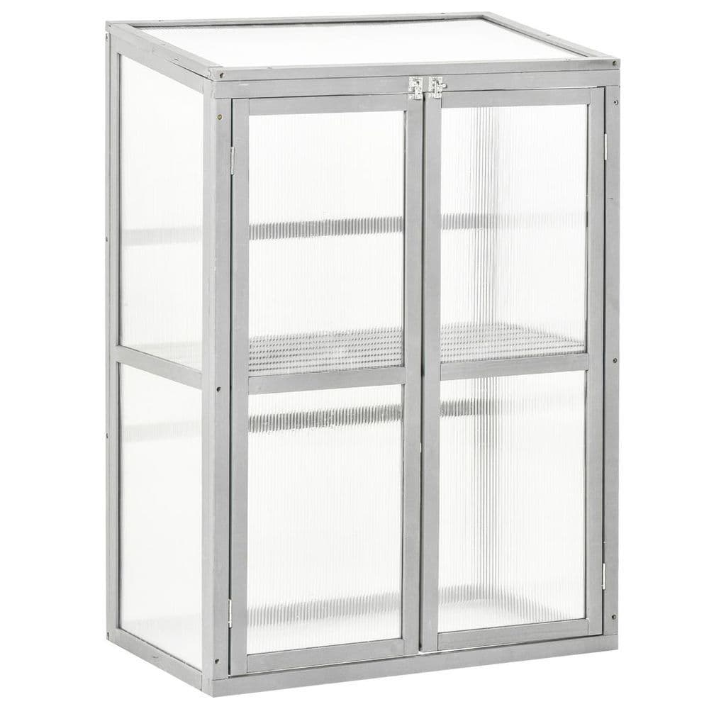 image-Wood Cold Frame Greenhouse Outdoor Indoor PC Board 76 x 47 x 110cm Grey