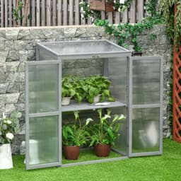 image-Wood Cold Frame Greenhouse Outdoor Indoor PC Board 76 x 47 x 110cm Grey