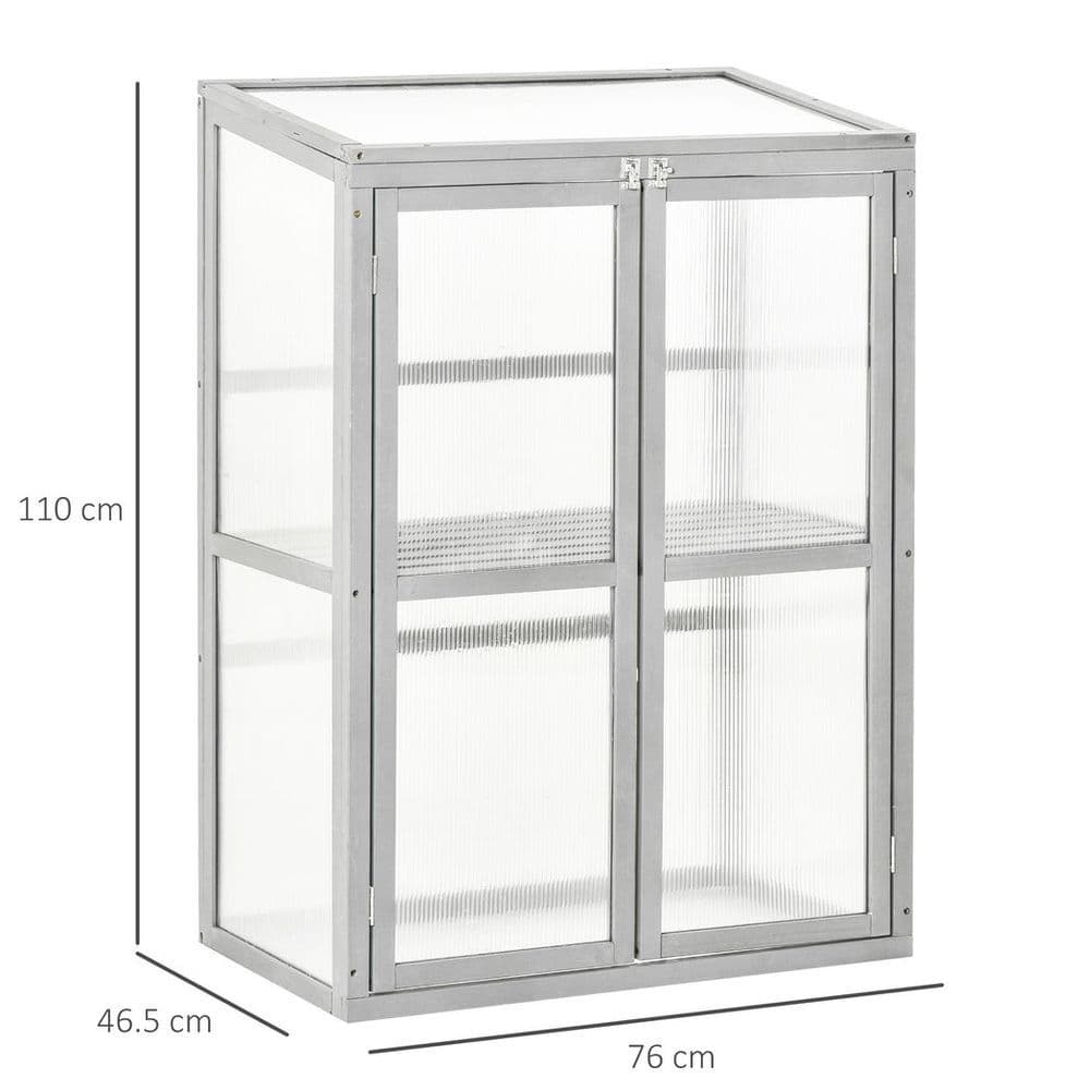 image-Wood Cold Frame Greenhouse Outdoor Indoor PC Board 76 x 47 x 110cm Grey