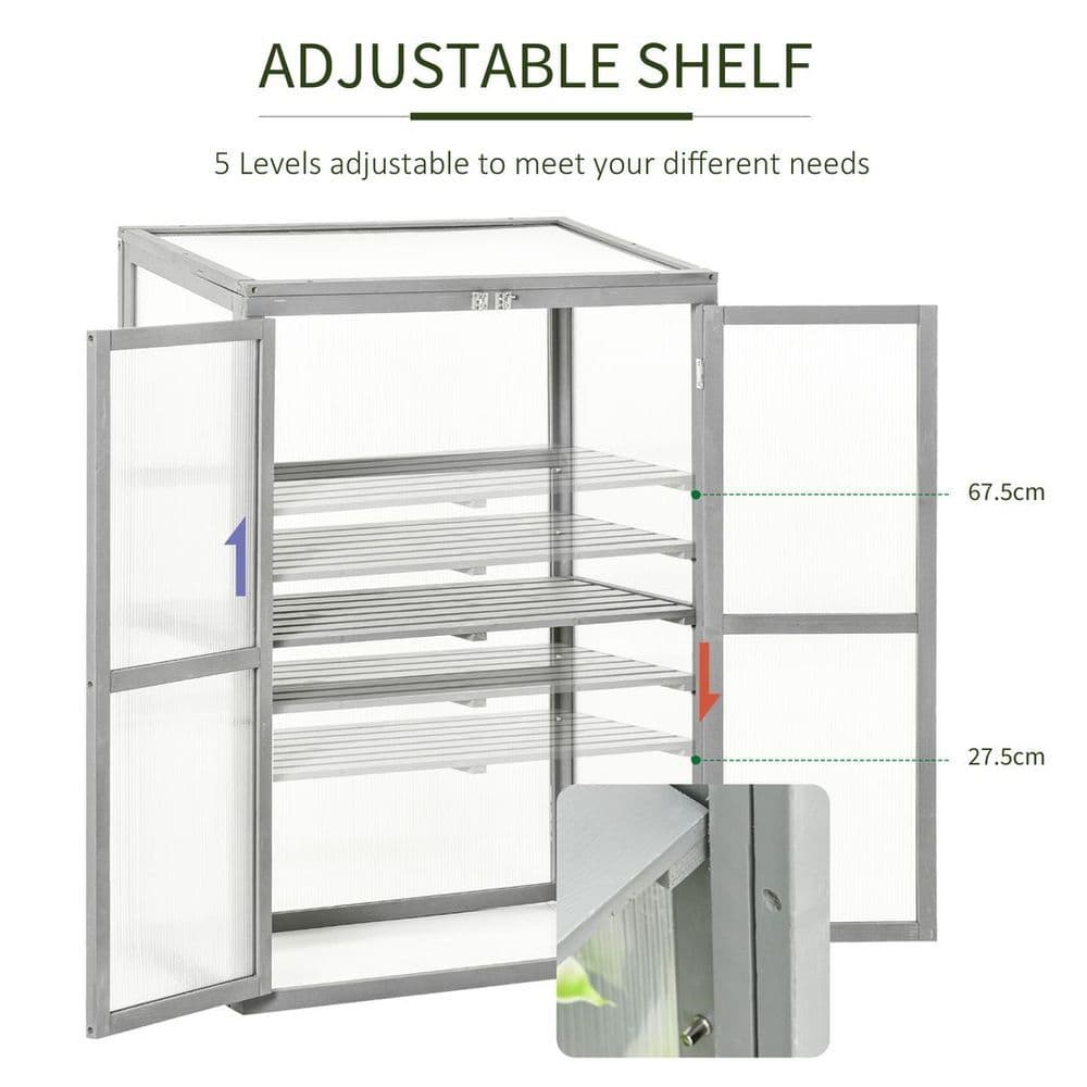 image-Wood Cold Frame Greenhouse Outdoor Indoor PC Board 76 x 47 x 110cm Grey