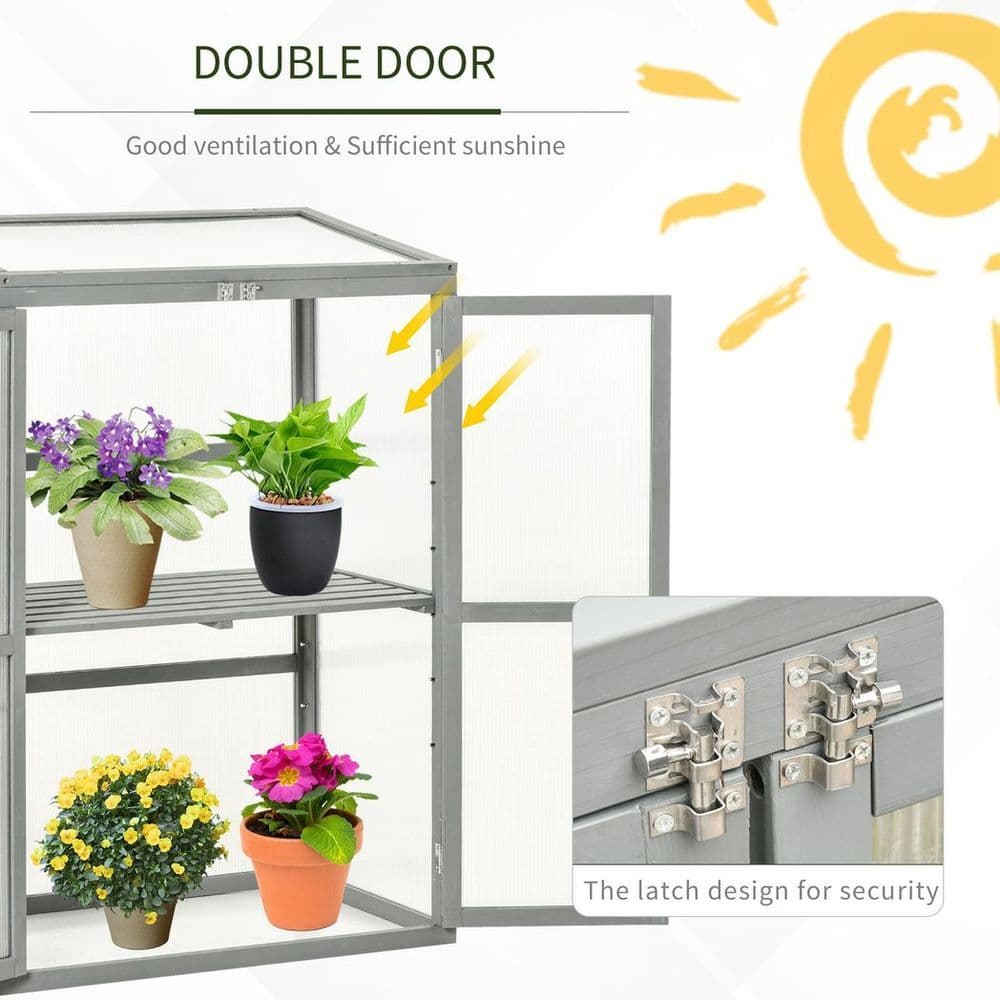 image-Wood Cold Frame Greenhouse Outdoor Indoor PC Board 76 x 47 x 110cm Grey