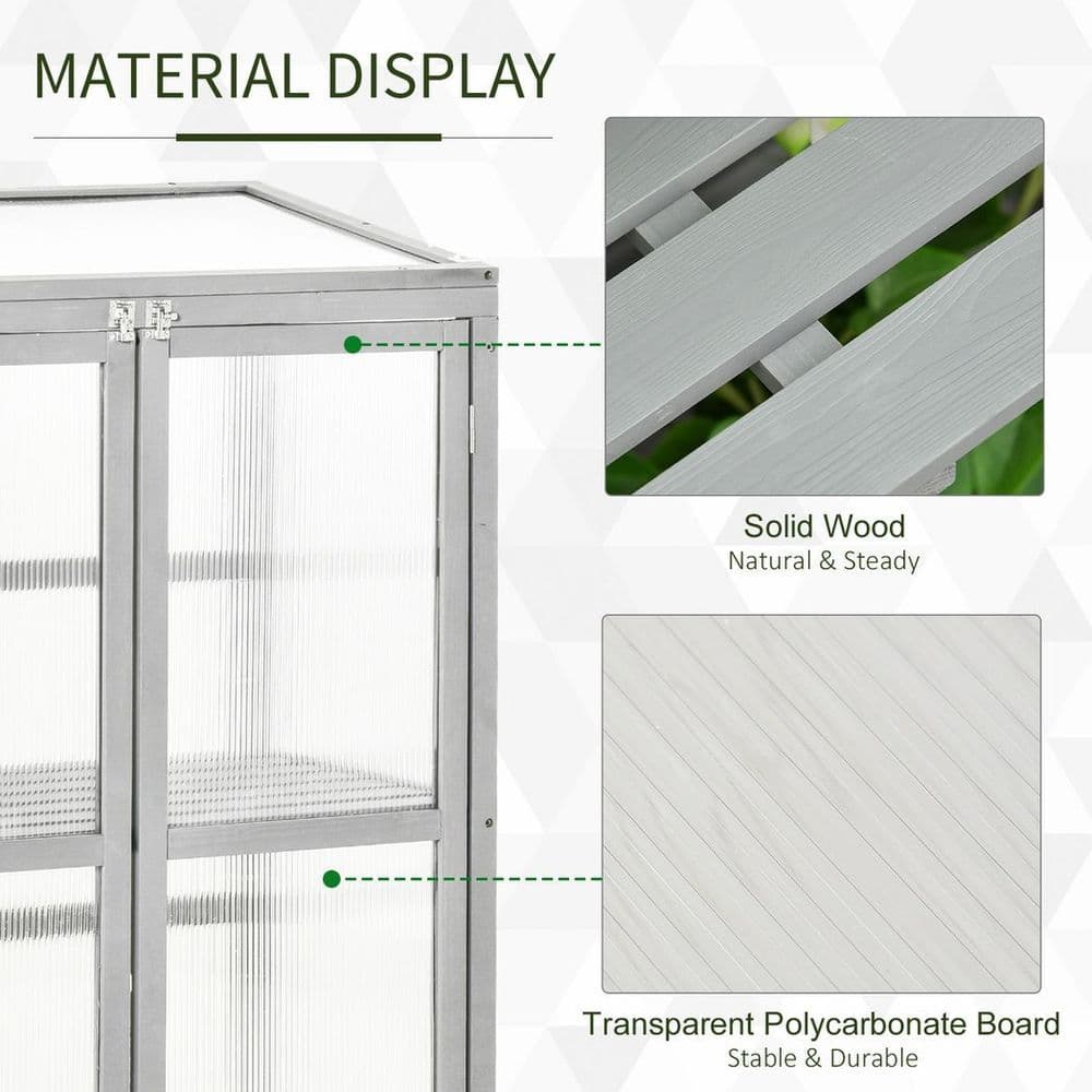 image-Wood Cold Frame Greenhouse Outdoor Indoor PC Board 76 x 47 x 110cm Grey